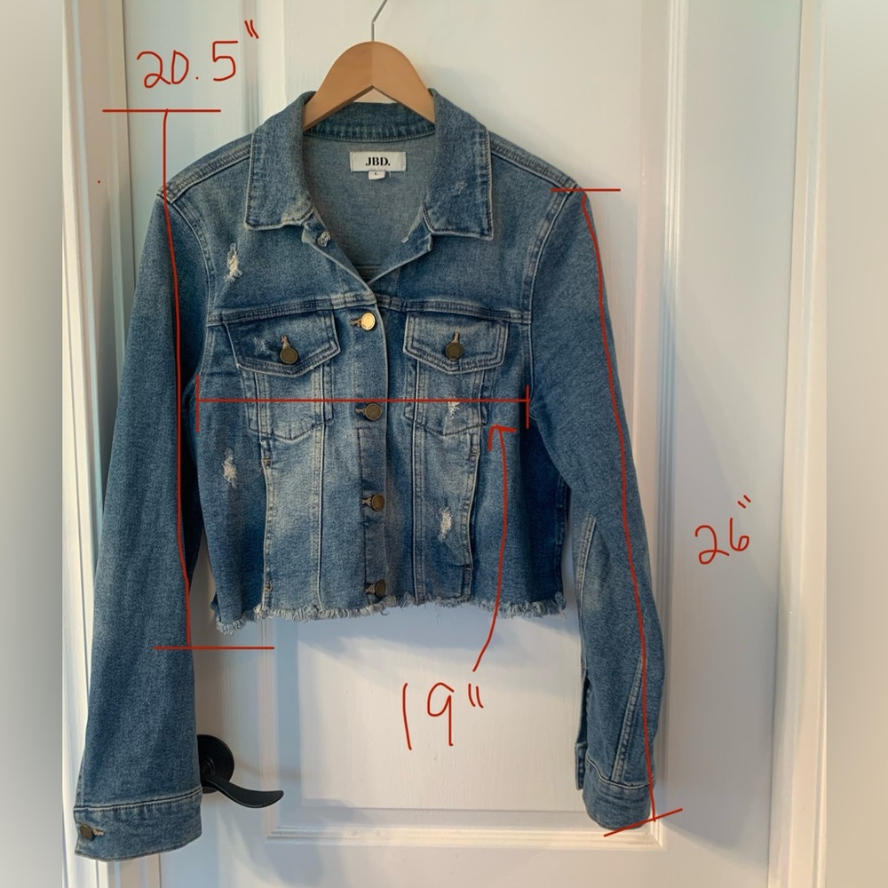 Just Black Denim Dark Wash Semi Destroyed Jean Jacket Front Pockets Crop - Large - Picture 10 of 10